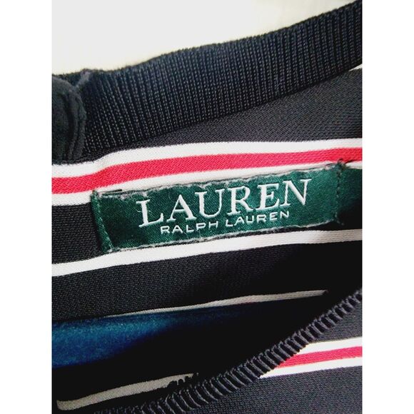 Lauren Ralph Lauren L Shirt Women's R/W/B Striped Short Sleeve Pullover Rear Zip - Picture 4 of 6